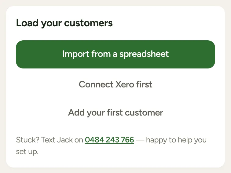 The Load your customers card with Import from a spreadsheet