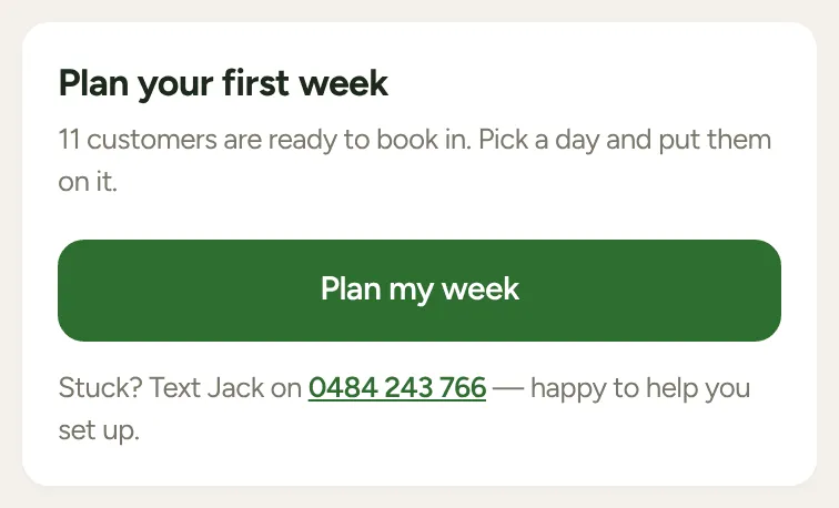 The Plan your first week card with Plan my week