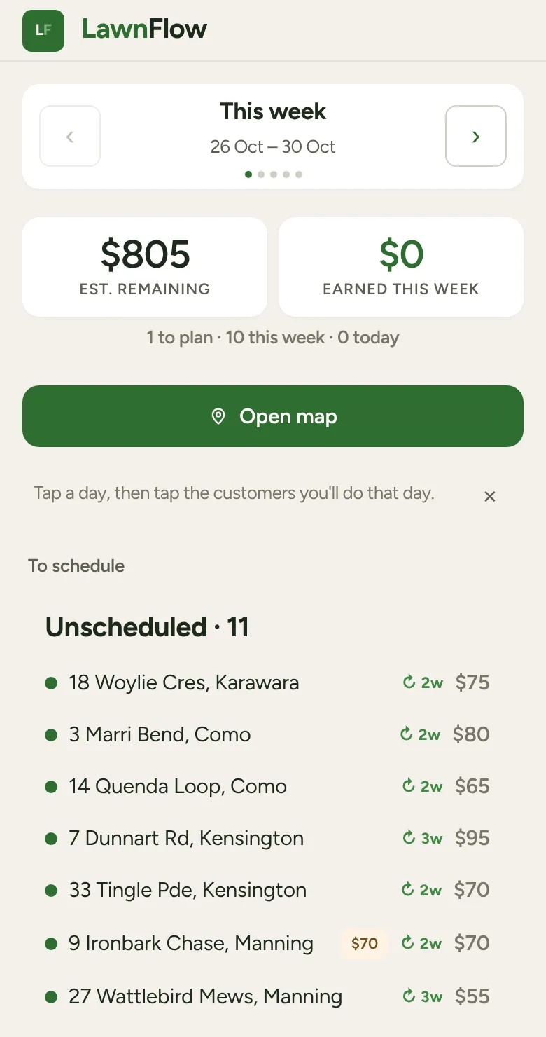 The Week tab: This week, the tip, and the Unscheduled pile