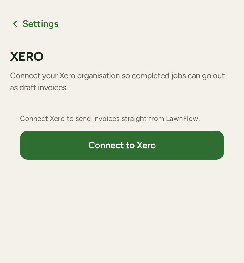 The Xero screen before connecting, with Connect to Xero